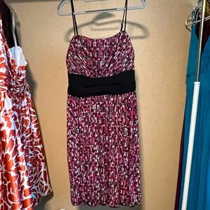 Hot pink, black and white midi dress with adjustable straps